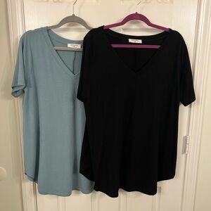 Zenana Outfitters V-Neck Tops - Black and Light Blue
